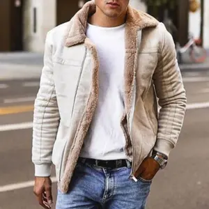 Men's Long Sleeve Leather Fur All-in-one Warm Jacket Coat