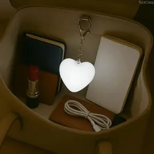 Mini Heart-Shaped USB Rechargeable Night Light, Touch-Control Soft Glow Lamp, Portable Keychain Light for Travel, Bedroom, Office, and Romantic Gift, Compact and Convenient for Everyday Use