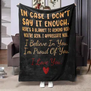 Letter Pattern Flannel Blanket, 1/2 Counts Soft Throw Blanket, Air-conditioned Room Blanket, Warm Nap Blanket for Home & Office, Gift for Lover