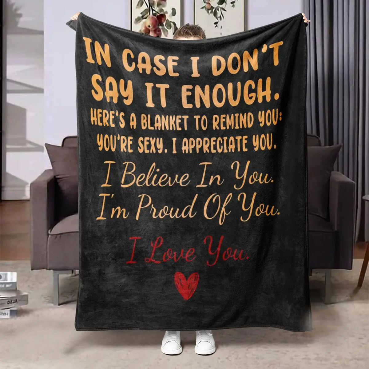 Letter Pattern Flannel Blanket, 1/2 Counts Soft Throw Blanket, Air-conditioned Room Blanket, Warm Nap Blanket for Home & Office, Gift for Lover