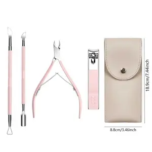 Cutcle Trmmer with Cutcle Pusher, nail cipper 5 PCS Pink Nail Cuticdle Nipper Professional Pedicure Manicure Tools with Stainless SteelDual End Pusher, Nail Scraper Nail Clipper Set