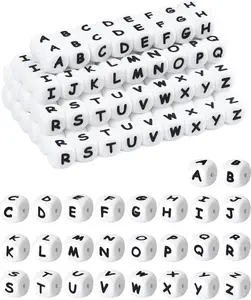 130Pcs Silicone Letter Beads, 12mm A-Z Alphabet Beads,Square Bead for Bracelets and Keychains, Large Letter Bead for Necklaces and Lanyards Making（White）