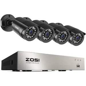 ZOSI 1080P Security Camera System Indoor Outdoor,AI Human/Vehicle Detection,Night Vision,Remote Access,4pcs 1080P 1920TVL Weatherproof Surveillance Cameras,H.265+ 8CH 5MP Lite CCTV DVR(NO HDD)