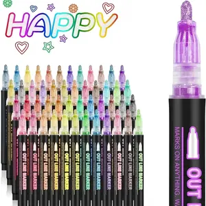 Outline Shimmer Markers & Glitter Metallic Gel Pens Set, 8/12/24/36 PCS, 2026 Minimal Gift for Tween Girls, Creativity-Boosting Coloring Art Supplies for School Journaling, Christmas Party Bag Gifts