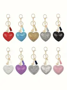 New Rhinestone Heart Tassel Alloy Keychain, Stylish Keychain, Creative Car Key Bag Charm, Cute Cartoon Character Gift for Best Friends