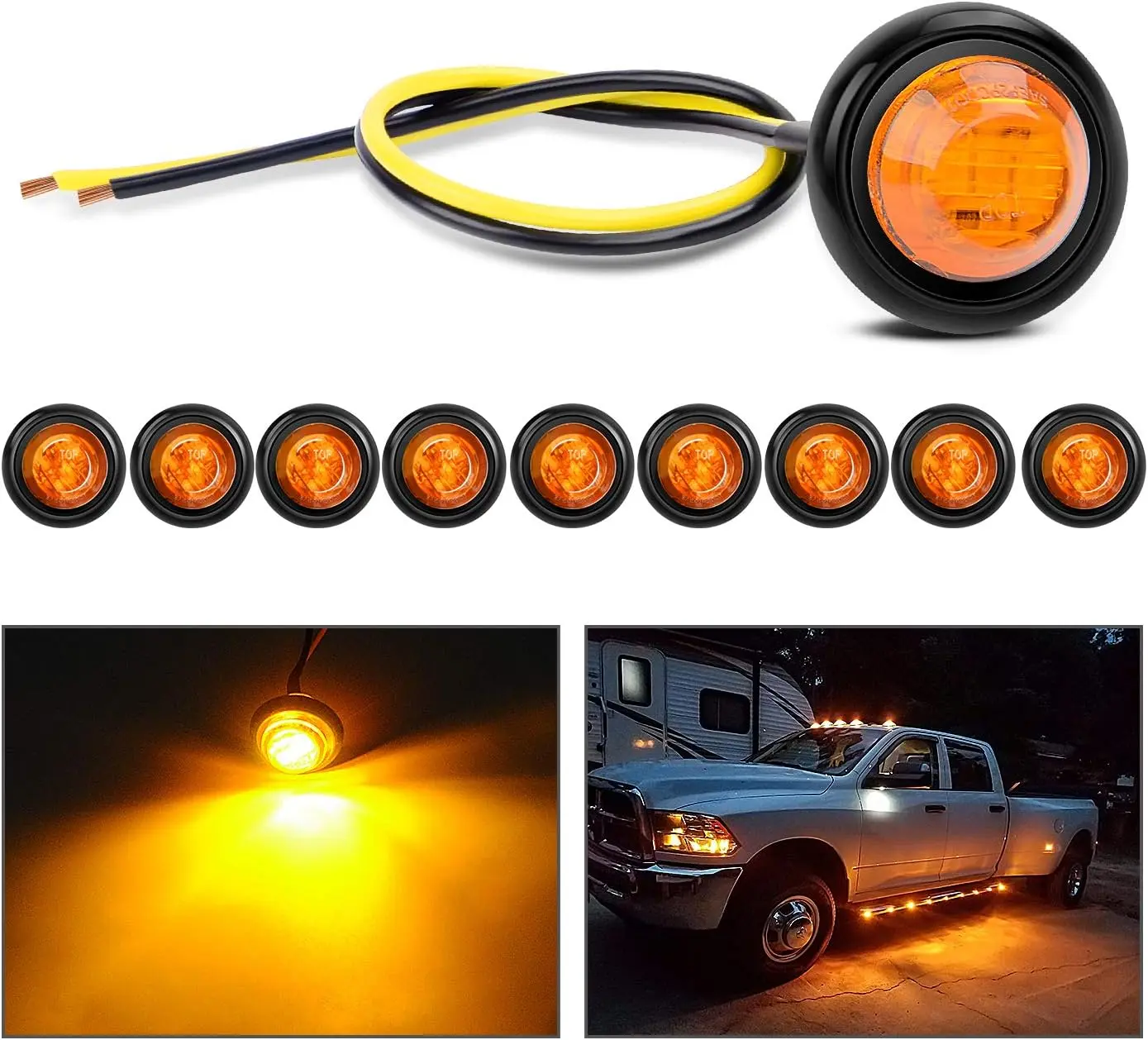 Nilight 10 PCS 3/4” Round Clearance LED Front Rear Side Indicator Bullet Marker  for Truck RV Car Bus Trailer Van Caravan Boat (12V, Amber) chicken lights  dealsforyoudays Carlights Vehicle, Led Blinker, Led Tail Light