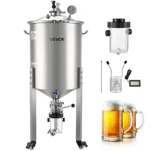 Summervibes VEVOR Pressure Fermenter 15 PSI, 16 Gal/60L All-in-One Stainless Steel Conical Secondary Fermentation Bucket, with Cooling Tube, Yeast Slurry Collection Bottle, for Wine, Beer Brewing Equipment