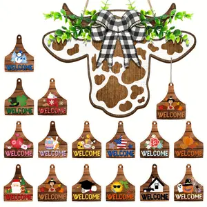 [Urban Cow Decor] 16pcs Urban Cow Highland Cow Decor, Interchangeable Welcome Sign, Wood Farmhouse Decor, 16.5 X 12 Inch, For Fall Thanksgiving Halloween Christmas Autumn Home