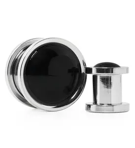 Black Onyx Stone Stainless Steel Plugs