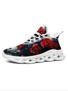 Women's Gothic Fashion Casual Shoes, Rose Design Sneakers, Streetwear Lace-Up Trainers, Trendy Comfortable Walking Footwear for All Seasons, Plus Size