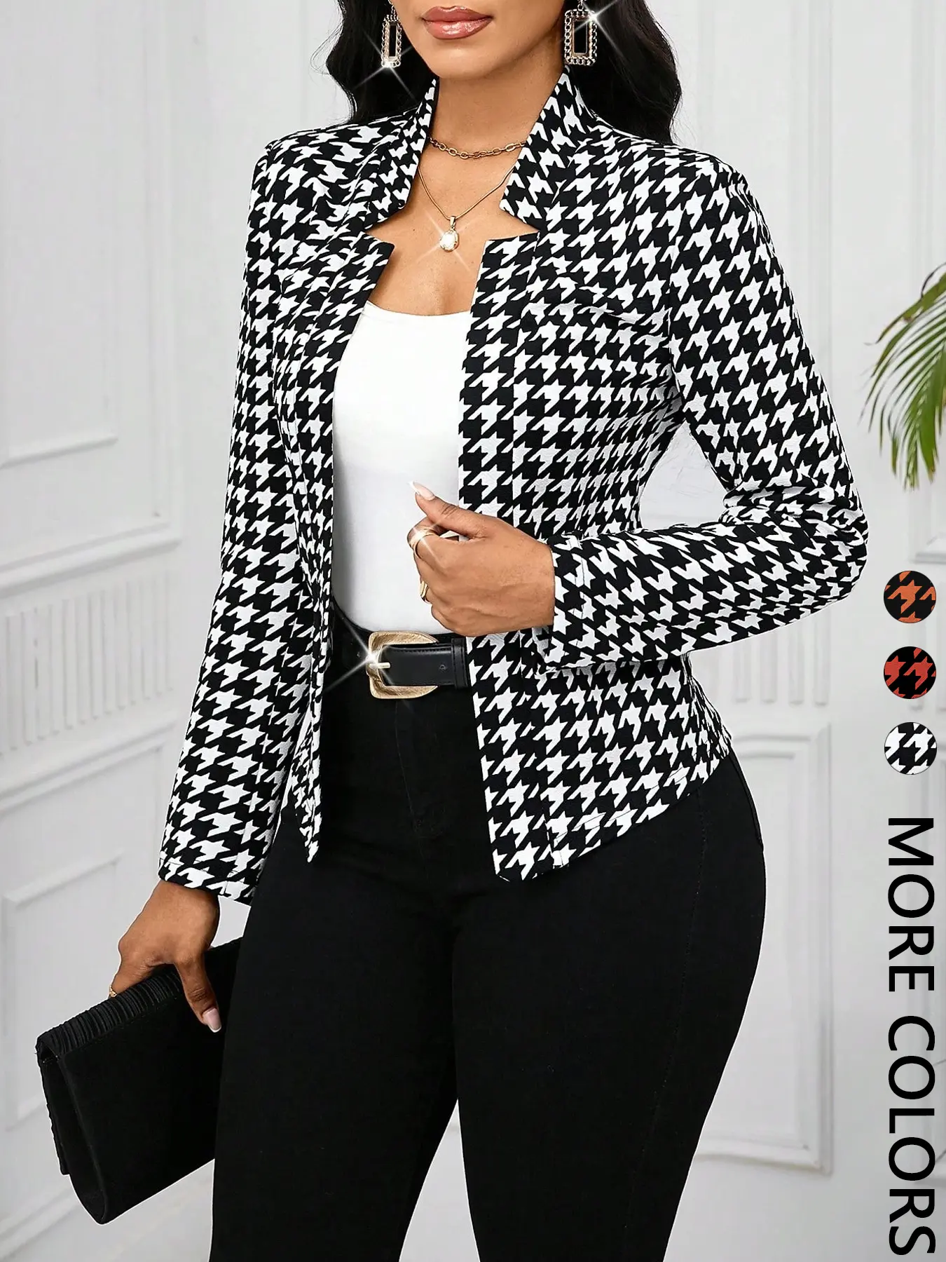Women's Fall Winter Plaid Chic Style Jacket, Casual Fitted Sporty Outerwear Coat, Moderate Fabric, Open Front Design, Ladies Fashion Apparel
