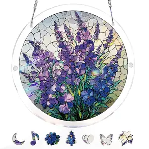 Acrylic Jigsaw Puzzle Suncatcher-Violet Garden Grace, Floral Butterfly Design, Stained Glass Window Hanging, Wall Decoration, Home Decor Creative Mom Gifts, Birthday Gifts for Women,Wife, Sisters, Aunt, Besties 7in