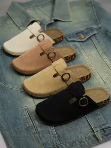 Women's Leopard Pattern Half Slipper, Soft Fabric Sole, Medium Width, All-Season Comfortable Footwear, Casual Daily Wear, Casual Shoes Clogs