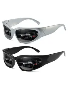 2pcs The latest solid-color frame sports sunglasses, unisex, multiple color options, UV400 anti-UV lenses suitable for outdoor activities, classic wide-frame design, fashionable, Sports Cycling Sunglasses