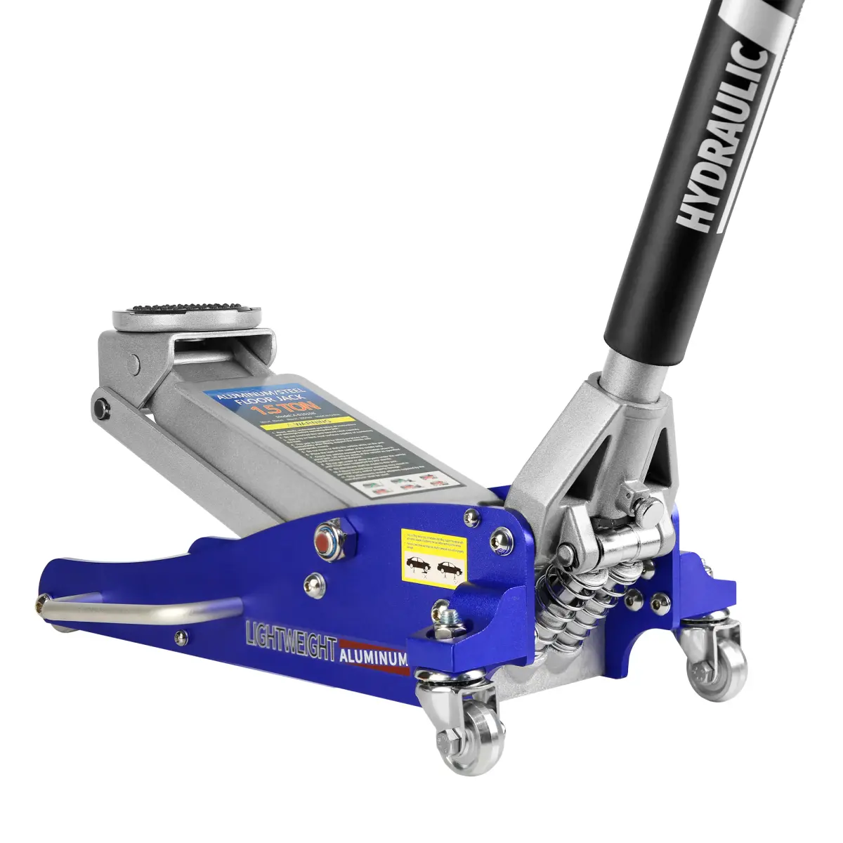 Lightweight Aluminum-Steel Low-Profile Horizontal Hydraulic Jack for Low Profile Cars, 1.5T/3000LBS Capacity, Dual Piston Quick Lift Pump, 3.5" to 14" Lifting Range, Anti-Slip Knurled Handle, Blue Auto Repair Lifter