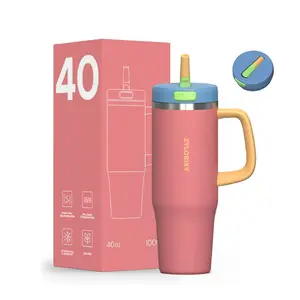 40 oz Flip Straw Tumbler with Handle - Double-Wall Insulated Stainless Steel Water Bottle, Leak-Proof Lid, One-Click & One-Hand Drinking. Car-Friendly Cup for Hot & Cold, Perfect Gifts for 2026 NewYear
