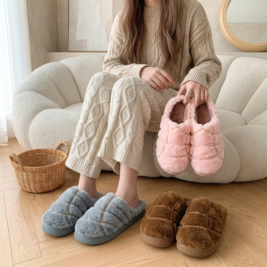 Womens Mens Solid Color Slippers Memory Foam Plush Slippers Lining Warm Soft Cozy Home Slipper Outdoor Indoor House Shoes