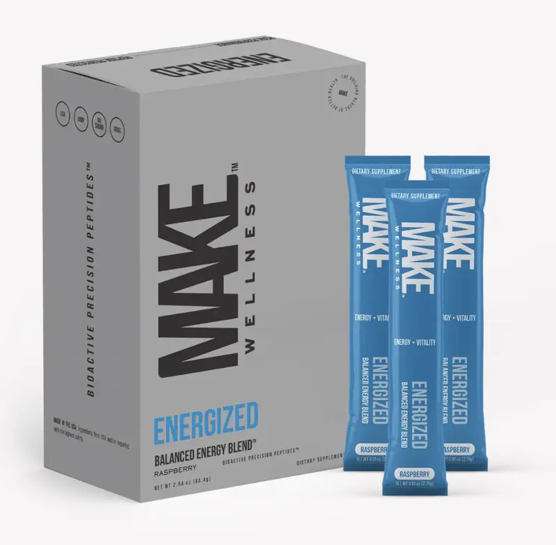 MAKE Wellness ENERGIZED Balanced Energy Blend Raspberry Flavor with Bioactive Peptides & Natural Ingredients for Sustained Vitality