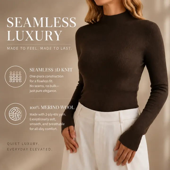 NZ7893 Women's 100% Wool Sweater Seamless Knit Mid-Neck Slim Fit | Women's Sweater, Wool Jumper