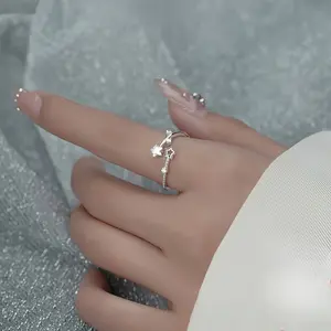 Elegant adjustable sparkling pentagram ring set with synthetic Synthetic Zirconia, making it a fashionable and versatile jewelry for women, suitable for daily wear, gatherings, and Valentine's Day gifts