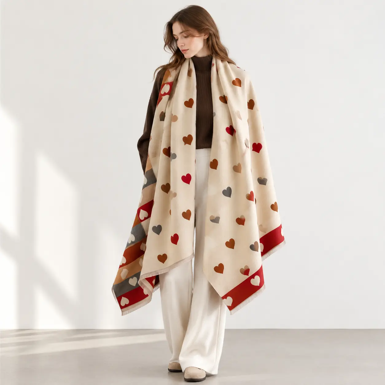 Women‘s  autumn and winter fashionable scarf, thick and warm long scarf shawl, heart-shaped pattern