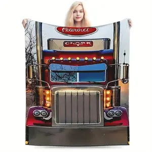 1pc Peterbilt Style Truck Design Flannel Blanket - Suitable for All Seasons Home, Office, and Sofa - Vibrant Colors, Perfect Gift, Fashionable Home Decor summerwins
