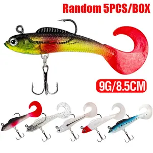 5 Random Box Fishing Lures for Freshwater and Saltwater, Durable PVC Bass Trout Muskie Baits, Realistic Shrimp Crawfish Swimbaits, Artificial Fishing Lure, Lure Set