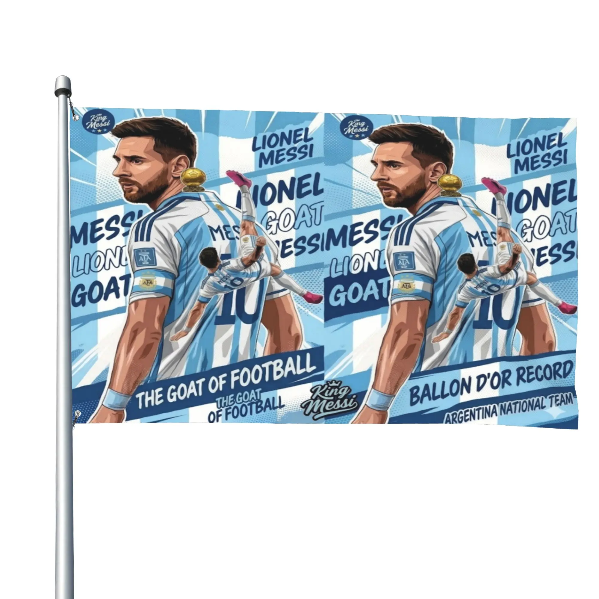 Messi Legend 10 GOAT Translucent Football Banner Flag, Multi-Size Premium Blue & White Soccer Fan Wall Decor Gift, Lightweight Fade-Resistant Vibrant Print Polyester Indoor-Outdoor Flag with Brass Grommets (2x3/3x5/4x6/5x8 FT, Stunning Craftsmanship), Han