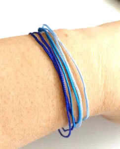 3PC Men Multi Blue Thin Cord Surfer Bracelet Unisex Beach Minimal Gift 7.8"