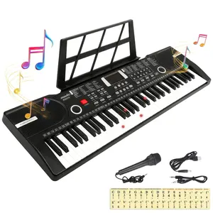 61-Key Multifunction Electronic Digital Piano for Kids Beginners - Light-Up Note Keys, Music Stand, Microphone Set, Follow-Along Feature