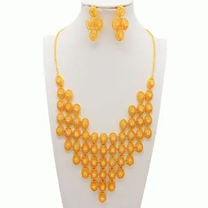 Gold-Plated Handmade Luxury Necklace Earring Set 2 Piece All-season Jewelry Woman Dainty Fashionable Autumn Wear Mom Gifts Elegant Electroplated