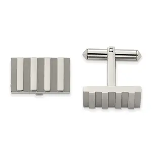 Brushed & Polished Stripe Cufflinks in Titanium