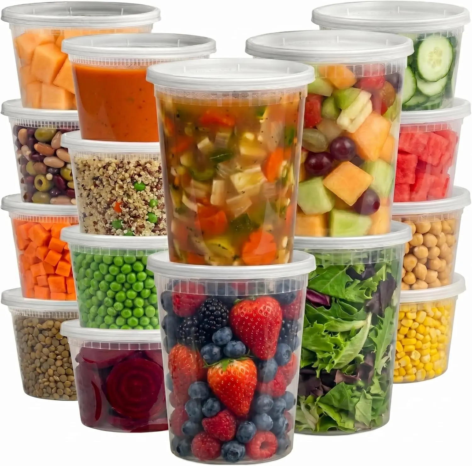 16 Sets Deli Containers with Lids – 16oz & 32oz – Leak Proof, Microwaveable, Dishwasher & Freezer Safe – Plastic Food Storage & Soup Containers