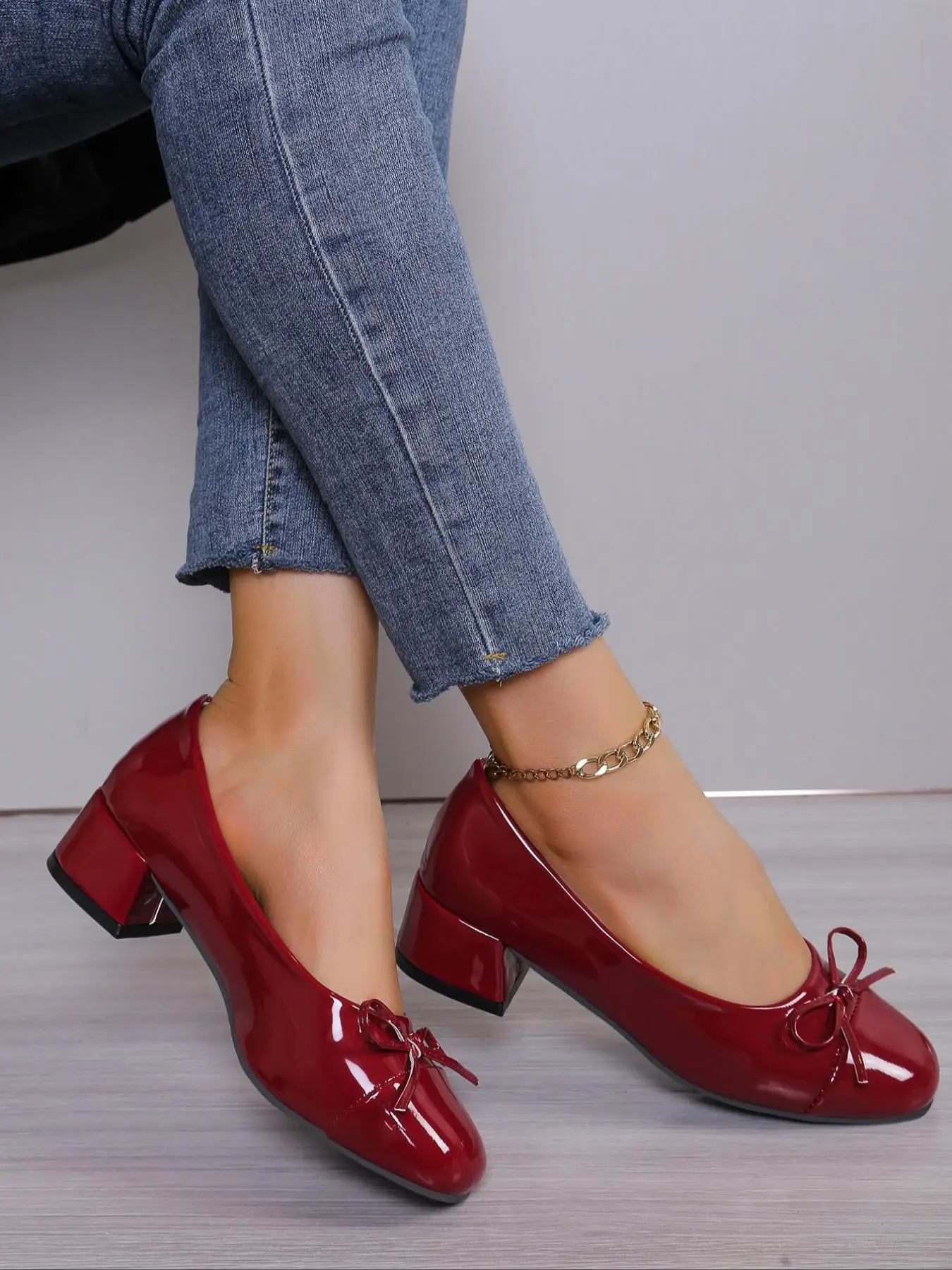 Women's Elegant Bowknot Decor Court Pumps, Fashionable Solid Color Chunky Heels Shoes for Daily Wear, Lightweight Breathable Comfortable Shoes for Wom