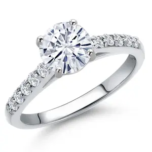 10K White Gold Round 6.5MM Gemstone Birthstone and Lab Grown Diamond Engagement Ring For Women | Wedding Anniversary Promise Ring For Women | Size 5,6,7,8,9