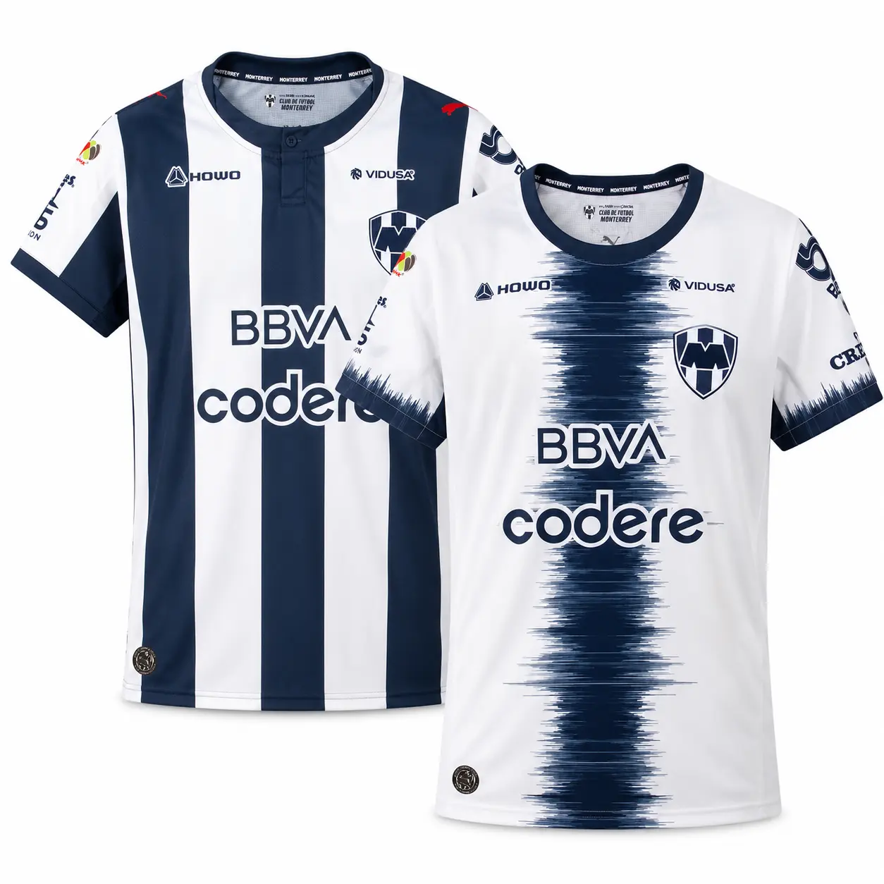 FULL LOGO Monterrey Rayados 2026/27 Home and Away Jersey, Liga MX Navy White Striped Football Shirt, Unisex Short Sleeve Soccer Fan Top and Stadium Outfit