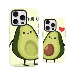 Cute Couple Matching Avocado Phone Case for iPhone 11-17 Pro Max Air & Samsung A22-26, Kawaii Cartoon Fruit Print, Shockproof Drop Protection, Stylish TPU+PC Hard Shell Phone Accessories For Lovers