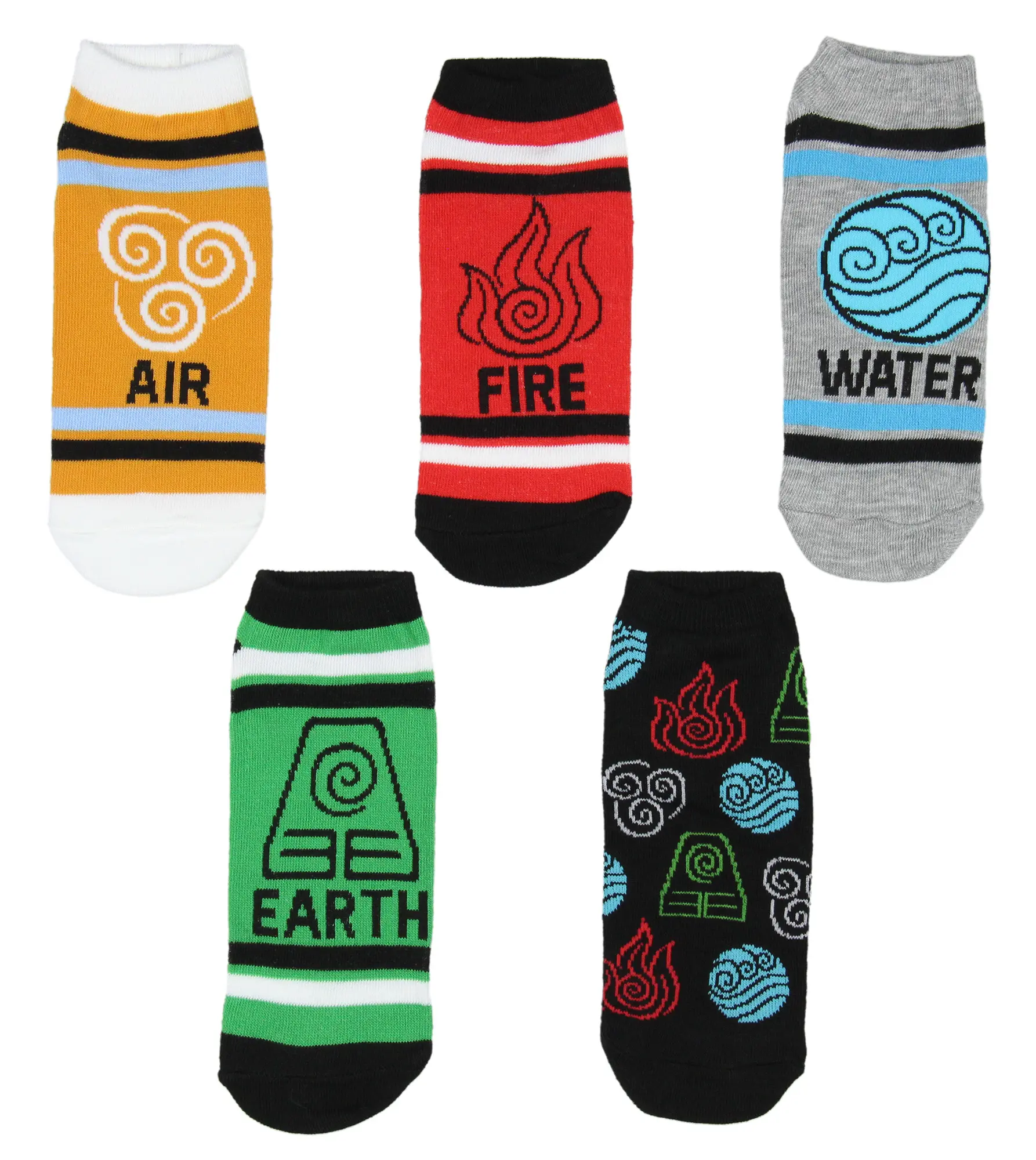 Nickelodeon Avatar The Last Airbender Elements No-Show Ankle Socks 5 Pair (9-11)