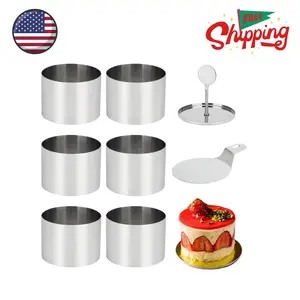 6 Pack Cake Ring Molds with 1 Pusher 1 Lifter, 3 Inch Round