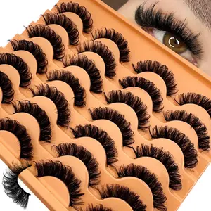 14 Pairs Russian Volume Natural Fluffy False Eyelashes, DD Curl Classic Cat Eye Sable Lashes, Soft Natural Extension Makeup, Fluffy Eyelash Clusters