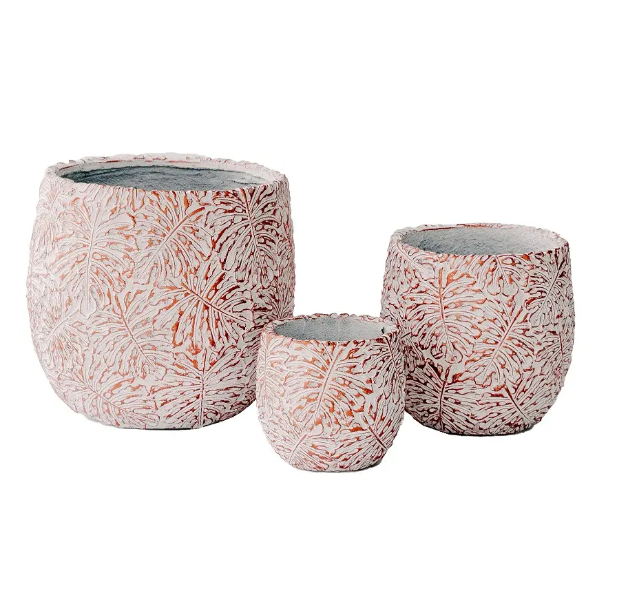 17.7", 12.6" and 9"W Round Beige and Golden Fiberstone/Cement Indoor Outdoor Planters (Set of 3)