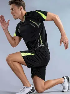 Men's Mesh Sportswear Set, Casual Colorblock T-Shirt and Shorts, Comfortable Training, Ideal for Active Daily Wear