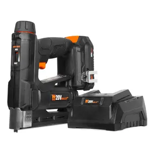 WEN 20539 20V Max Cordless 2-in-1 18-Gauge Brad Nailer and T50 Crown Stapler with 2.0Ah Battery and Charger