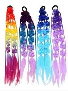 1pc Rainbow Gradient Twist Long Realistic Hairband Ponytail Hair Tie, All Seasons Three Color Bubble Lantern Braid, Daily Wear Role Play Music Festivals, Ponytail Hairstyle