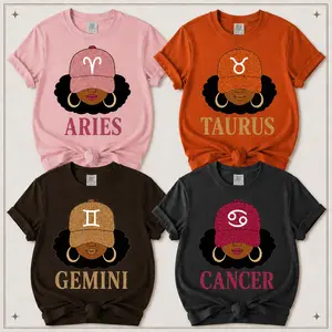 12 Zodiac Slay Girl T-Shirt Aries Taurus Gemini Cancer, Glitter Astrology Hat Graphic Tee for Women, Horoscope Star Sign Shirt, Bold Zodiac Letter Design, Unisex Gift