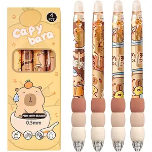 Capybara Pens, Cute Capybara Themed Click Pens, 0.5mm Fine Point Black Ink, Capybara Gel Ink Pens with Collectible Packaging,  for Office, School, Women, Girls, Boys (4 Pack)