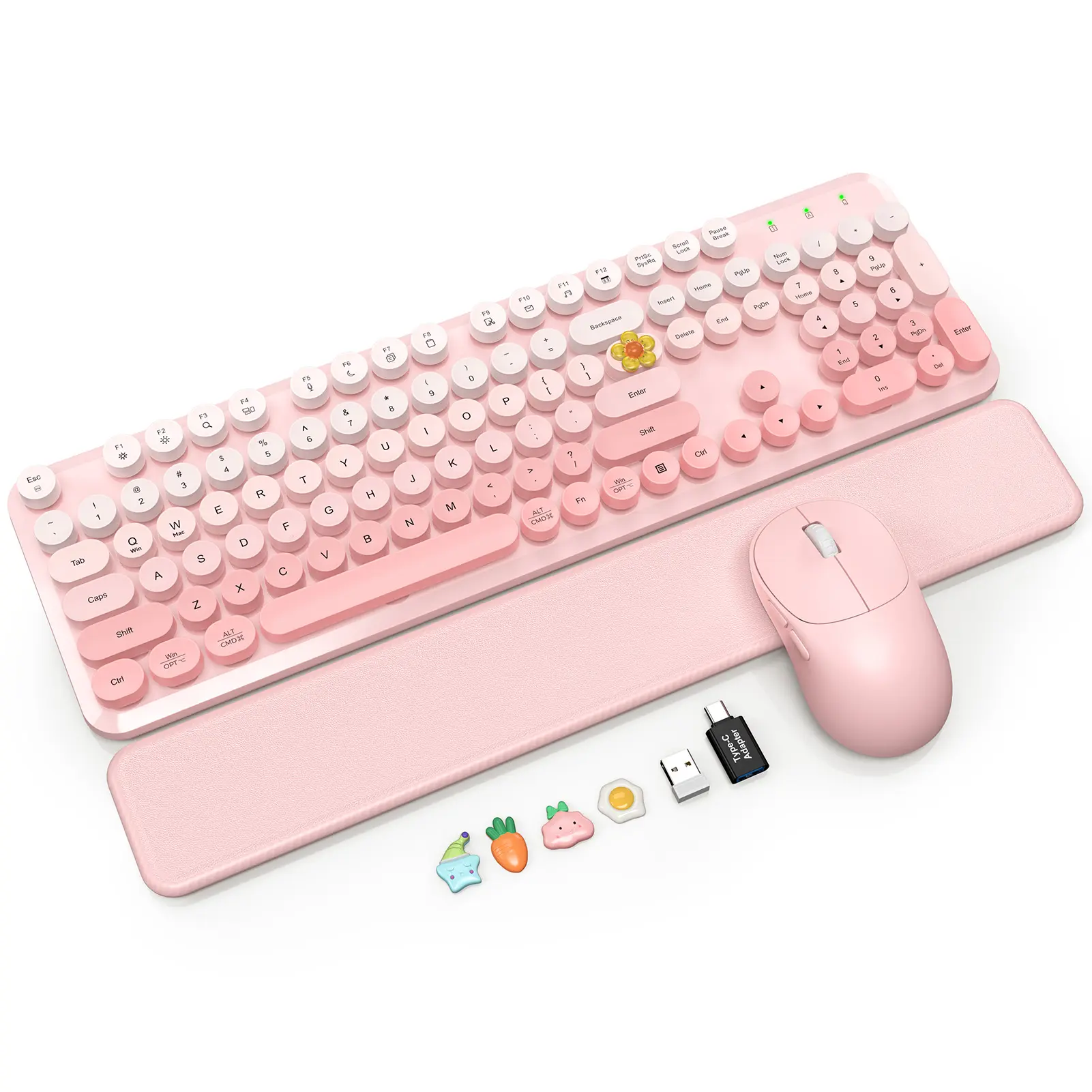 SABLUTE CK23 plus Wireless Keyboard and Mouse Combo, Magnetic Soft-Touch Wrist Rest, Round Keycaps, Full-Size Retro Typewriter Keyboard, 2-Stage Tilt Legs, Auto Sleep, 2.4GHz Cordless for Windows PC, Blush Pink Ombre, Ergonomic Design, High Dpi