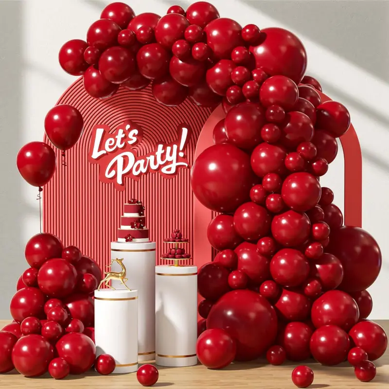 Dark Red Colorful Arch Balloons Kit - 122pcs Assorted Sizes (18in,12in,10in,5in) Decorative Ribbon Balloons for Birthday/Wedding Party Decor, Garland & Backdrop Supplies