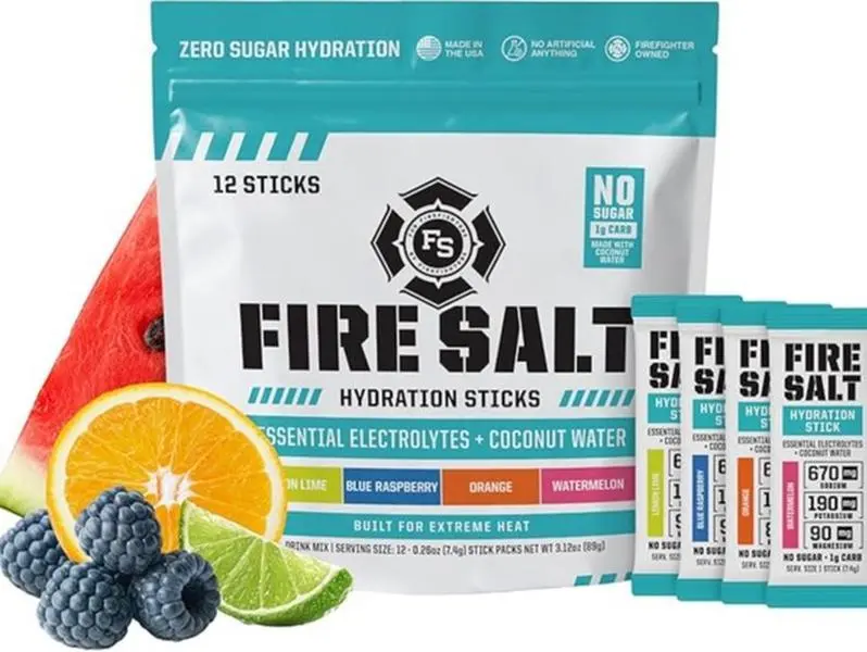 Fire Salt Hydration Sticks with Electrolytes & Organic Coconut Water, Magnesium & Mediterranean Sea Salt, Zero Sugar, Single Serve Packs, 4 Flavor Starter Kit Variety Pack, 12 Count