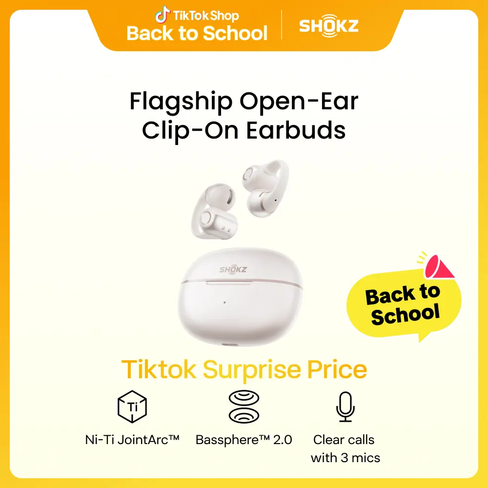 SHOKZ OpenDots 2 Open-Ear Clip-On Earbuds with Upgraded Dolby Audio, 3-Mic Clear Calls, Rich Bass, Up to 40 Hrs of Audio, Wireless Charging, Interchangeable Left/Right Earbuds, IP57, Bluetooth 6.1
